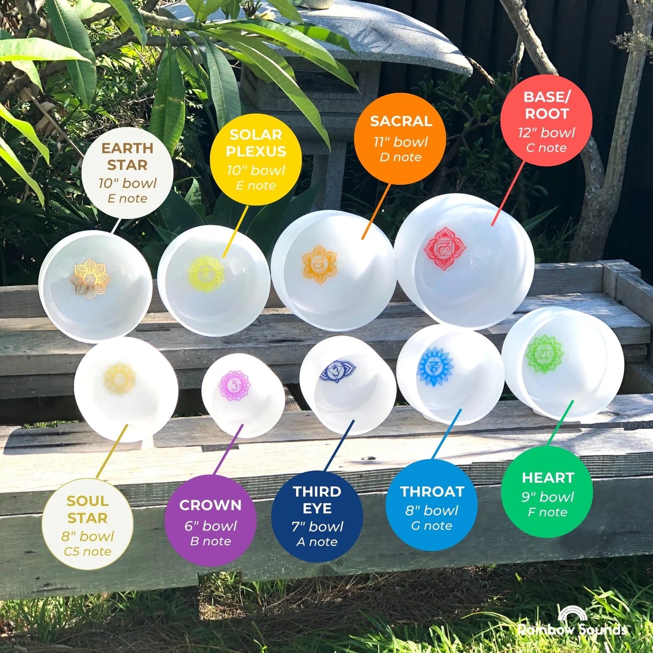 Rainbow bowls singing bowls 9 chakras